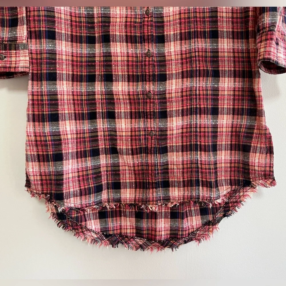 Free People Eight Days A Week Plaid Button Down Shirt Dress, Red/Navy Blue, sz S